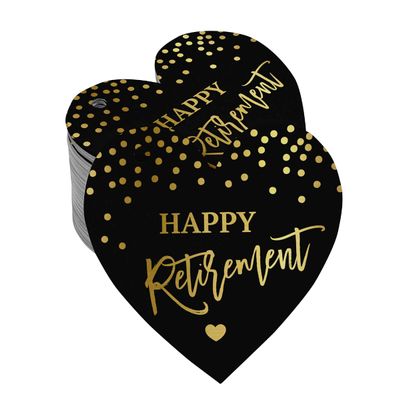 Tag de Papel 'Happy Retirement' para Lembrancinha, Tag Artesanal com Folha Metalizada para Pendurar - Inkdotpot 100 Etiquetas Metalizadas / Preto - Dourado
