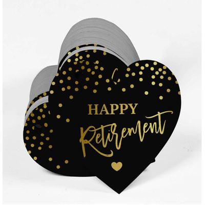 Tag de Papel 'Happy Retirement' para Lembrancinha, Tag Artesanal com Folha Metalizada para Pendurar - Inkdotpot 100 Etiquetas Metalizadas / Preto - Dourado