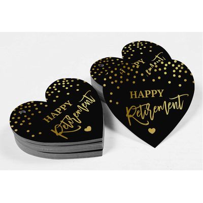 Tag de Papel 'Happy Retirement' para Lembrancinha, Tag Artesanal com Folha Metalizada para Pendurar - Inkdotpot 100 Etiquetas Metalizadas / Preto - Dourado