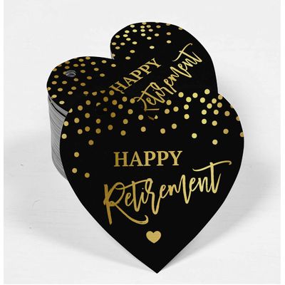 Tag de Papel 'Happy Retirement' para Lembrancinha, Tag Artesanal com Folha Metalizada para Pendurar - Inkdotpot 100 Etiquetas Metalizadas / Preto - Dourado
