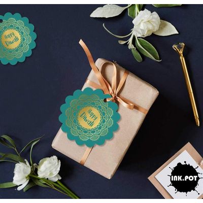 Etiqueta Pendente de Garrafa Feliz Diwali Metalizada para Lembrancinha - Inkdotpot 50 Etiquetas Metalizadas / Verde - Ouro Rosé