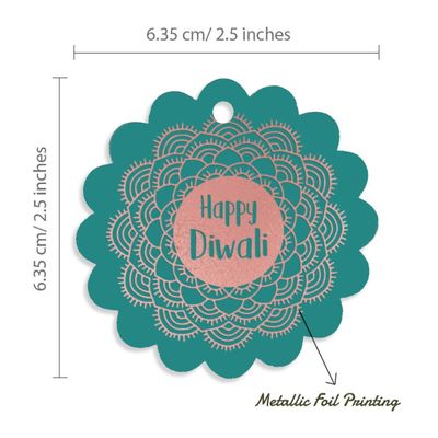 Etiqueta Pendente de Garrafa Feliz Diwali Metalizada para Lembrancinha - Inkdotpot 50 Etiquetas Metalizadas / Verde - Ouro Rosé