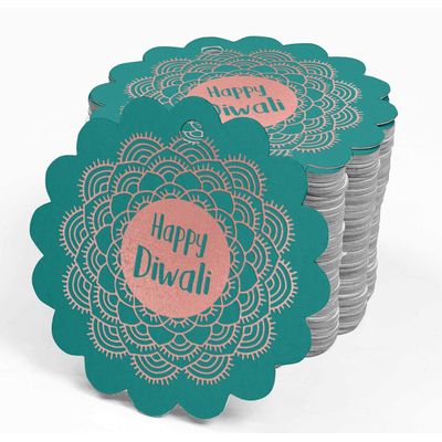 Etiqueta Pendente de Garrafa Feliz Diwali Metalizada para Lembrancinha - Inkdotpot 50 Etiquetas Metalizadas / Verde - Ouro Rosé