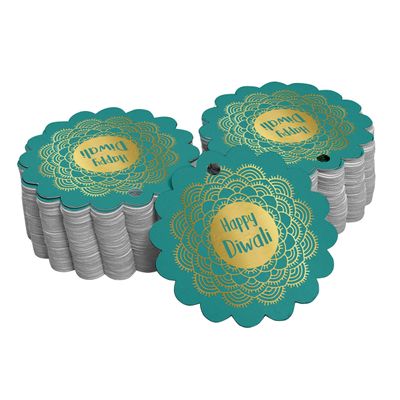 Etiqueta Pendente de Garrafa Feliz Diwali Metalizada para Lembrancinha - Inkdotpot 50 Etiquetas Metalizadas / Verde - Ouro Rosé