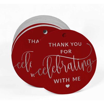 Etiquetas para Garrafa 'Obrigado por Celebrar Comigo' de Aniversário, com Foil Metalizado para Lembrancinha - Inkdotpot 50 Etiquetas Metalizadas / Vermelho - Prata
