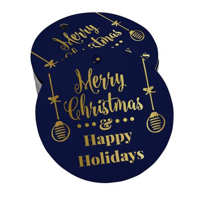 Etiquetas para Pendurar de Papel Metalizado Feliz Natal e Boas Festas para Lembrancinhas - Inkdotpot 100 Etiquetas Metalizadas / Azul - Dourado