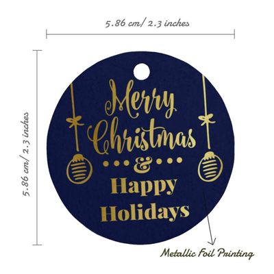 Etiquetas para Pendurar de Papel Metalizado Feliz Natal e Boas Festas para Lembrancinhas - Inkdotpot 100 Etiquetas Metalizadas / Azul - Dourado