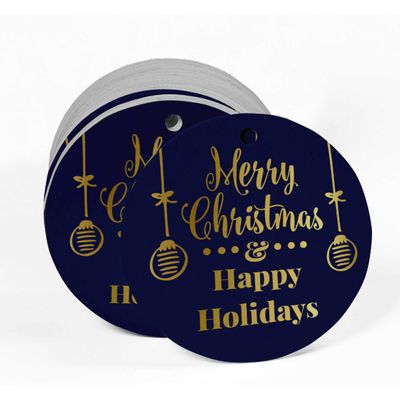 Etiquetas para Pendurar de Papel Metalizado Feliz Natal e Boas Festas para Lembrancinhas - Inkdotpot 100 Etiquetas Metalizadas / Azul - Dourado
