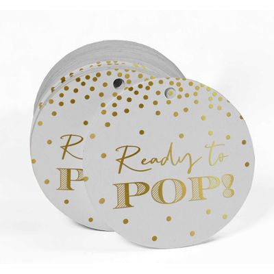 Etiquetas de Papel Metalizado 'Ready to Pop' para Lembrancinhas de Chá de Bebê Prontas para Pendurar - Inkdotpot 100 Etiquetas Metalizadas / Branco - Prata