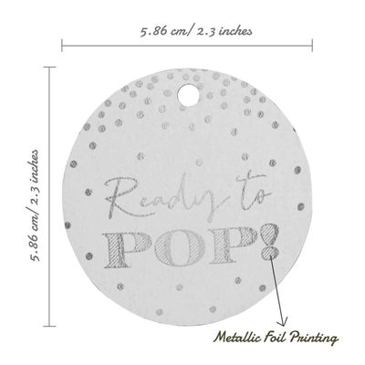 Etiquetas de Papel Metalizado 'Ready to Pop' para Lembrancinhas de Chá de Bebê Prontas para Pendurar - Inkdotpot 100 Etiquetas Metalizadas / Branco - Prata