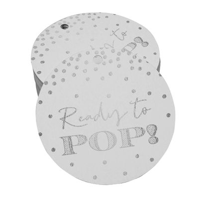 Etiquetas de Papel Metalizado 'Ready to Pop' para Lembrancinhas de Chá de Bebê Prontas para Pendurar - Inkdotpot 100 Etiquetas Metalizadas / Branco - Prata