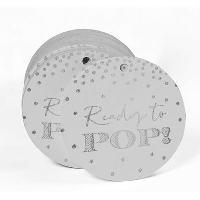 Etiquetas de Papel Metalizado 'Ready to Pop' para Lembrancinhas de Chá de Bebê Prontas para Pendurar - Inkdotpot 100 Etiquetas Metalizadas / Branco - Prata