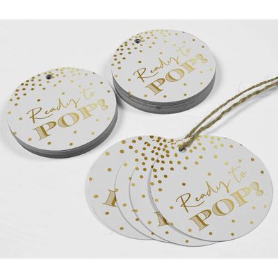 Etiquetas de Papel Metalizado 'Ready to Pop' para Lembrancinhas de Chá de Bebê Prontas para Pendurar - Inkdotpot 100 Etiquetas Metalizadas / Branco - Prata