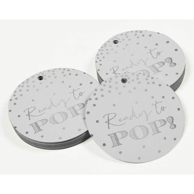 Etiquetas de Papel Metalizado 'Ready to Pop' para Lembrancinhas de Chá de Bebê Prontas para Pendurar - Inkdotpot 100 Etiquetas Metalizadas / Branco - Prata