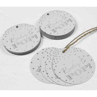 Etiquetas de Papel Metalizado 'Ready to Pop' para Lembrancinhas de Chá de Bebê Prontas para Pendurar - Inkdotpot 100 Etiquetas Metalizadas / Branco - Prata