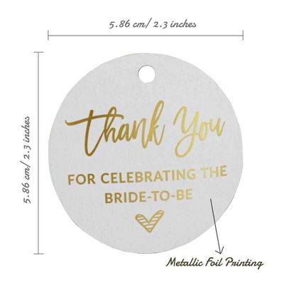 Etiquetas de Papel Pendentes para Lembrancinhas de Chá de Noiva com Foil 'Obrigada por Celebrar a Futura Noiva' - Inkdotpot 100 Etiquetas Metalizadas / Branco - Ouro Rosé