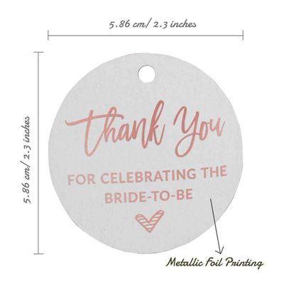 Etiquetas de Papel Pendentes para Lembrancinhas de Chá de Noiva com Foil 'Obrigada por Celebrar a Futura Noiva' - Inkdotpot 100 Etiquetas Metalizadas / Branco - Ouro Rosé
