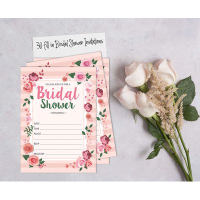 50 Cartões Florais para Jogo, Chá de Noiva, Despedida de Solteira, Quadrados em Branco para Preencher Ideias de Lembrança - Inkdotpot 12,7 Cm × 17,78 Cm / Branco - Convite