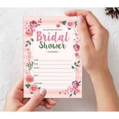 50 Cartões Florais para Jogo, Chá de Noiva, Despedida de Solteira, Quadrados em Branco para Preencher Ideias de Lembrança - Inkdotpot 12,7 Cm × 17,78 Cm / Branco - Convite