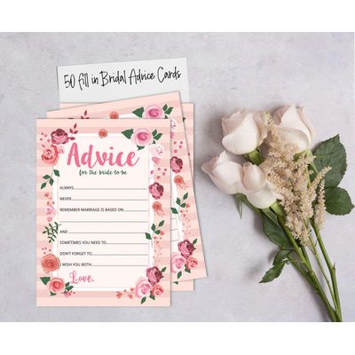 50 Cartões Florais para Jogo, Chá de Noiva, Despedida de Solteira, Quadrados em Branco para Preencher Ideias de Lembrança - Inkdotpot 12,7 Cm × 17,78 Cm / Branco - Cartão de Conselho