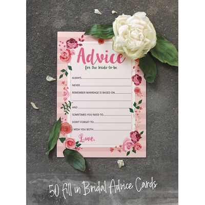 50 Cartões Florais para Jogo, Chá de Noiva, Despedida de Solteira, Quadrados em Branco para Preencher Ideias de Lembrança - Inkdotpot 12,7 Cm × 17,78 Cm / Branco - Cartão de Conselho
