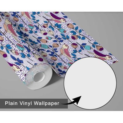 Papel de Parede Autoadesivo Pássaros e Frutas Azul, Vinil Removível DIY, para Parede de Destaque na Entrada, Solução Fácil - S4sassy 63,5 cm (L) × 304,8 cm (C) / Azul - Vinil Liso