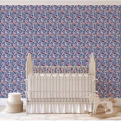 Papel de Parede Autoadesivo Pássaros e Frutas Azul, Vinil Removível DIY, para Parede de Destaque na Entrada, Solução Fácil - S4sassy 63,5 cm (L) × 304,8 cm (C) / Azul - Vinil Liso