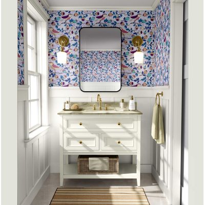 Papel de Parede Autoadesivo Pássaros e Frutas Azul, Vinil Removível DIY, para Parede de Destaque na Entrada, Solução Fácil - S4sassy 63,5 cm (L) × 304,8 cm (C) / Azul - Vinil Liso