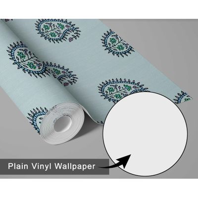 Papel de Parede Paisley Buta Estilo Asiático Autoadesivo, Revestimento Decorativo DIY Fácil para Quarto, Sala e Ambientes - Verde - S4Sassy 63,5 cm (L) × 304,8 cm (C) / Verde - Vinil Liso