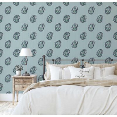 Papel de Parede Paisley Buta Estilo Asiático Autoadesivo, Revestimento Decorativo DIY Fácil para Quarto, Sala e Ambientes - Verde - S4Sassy 63,5 cm (L) × 304,8 cm (C) / Verde - Vinil Liso