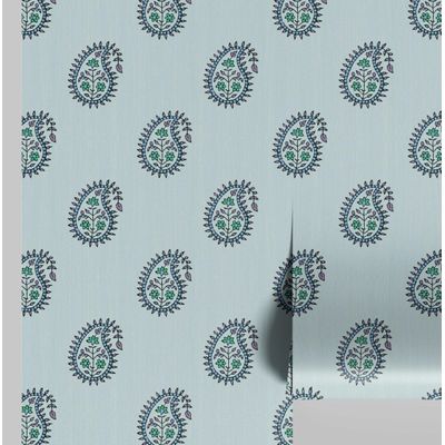 Papel de Parede Paisley Buta Estilo Asiático Autoadesivo, Revestimento Decorativo DIY Fácil para Quarto, Sala e Ambientes - Verde - S4Sassy 63,5 cm (L) × 304,8 cm (C) / Verde - Vinil Liso