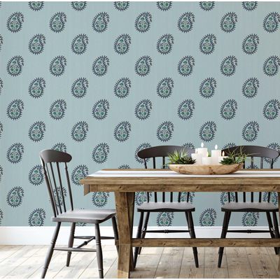Papel de Parede Paisley Buta Estilo Asiático Autoadesivo, Revestimento Decorativo DIY Fácil para Quarto, Sala e Ambientes - Verde - S4Sassy 63,5 cm (L) × 304,8 cm (C) / Verde - Vinil Liso