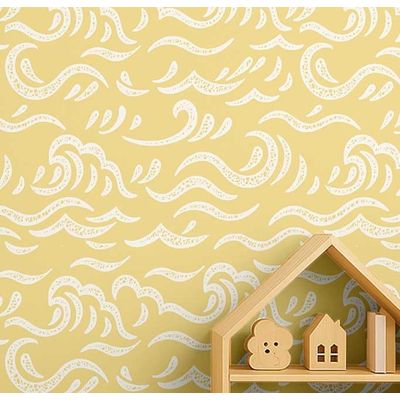 Papel de Parede Autoadesivo Decorativo Ondas do Oceano, Vinil Impermeável, Amarelo Removível  Quarto/Berçário/Sala de Brincar - S4Sassy 63,5 cm (L) × 304,8 cm (C) / Amarelo - Vinil Liso