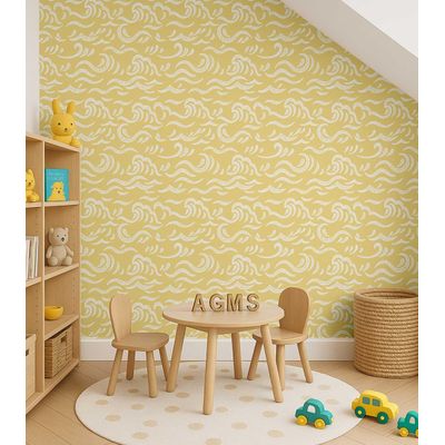 Papel de Parede Autoadesivo Decorativo Ondas do Oceano, Vinil Impermeável, Amarelo Removível  Quarto/Berçário/Sala de Brincar - S4Sassy 63,5 cm (L) × 304,8 cm (C) / Amarelo - Vinil Liso