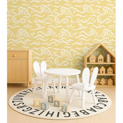 Papel de Parede Autoadesivo Decorativo Ondas do Oceano, Vinil Impermeável, Amarelo Removível  Quarto/Berçário/Sala de Brincar - S4Sassy 63,5 cm (L) × 304,8 cm (C) / Amarelo - Vinil Liso