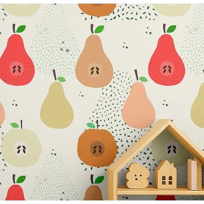 Papel de Parede Vermelho com Estampa de Frutas, Vinil Autoaderente, Revestimento DIY Fácil para Quarto Infantil e Sala de Brincar - S4Sassy 63,5 cm (L) × 914,4 cm (C) / Vermelho - Vinil Liso