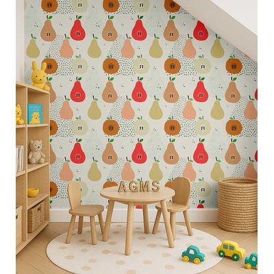 Papel de Parede Vermelho com Estampa de Frutas, Vinil Autoaderente, Revestimento DIY Fácil para Quarto Infantil e Sala de Brincar - S4Sassy 63,5 cm (L) × 914,4 cm (C) / Vermelho - Vinil Liso