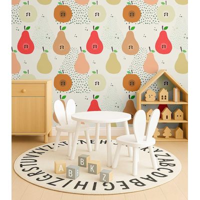 Papel de Parede Vermelho com Estampa de Frutas, Vinil Autoaderente, Revestimento DIY Fácil para Quarto Infantil e Sala de Brincar - S4Sassy 63,5 cm (L) × 914,4 cm (C) / Vermelho - Vinil Liso