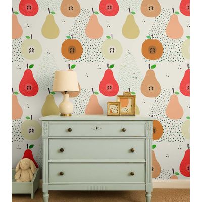 Papel de Parede Vermelho com Estampa de Frutas, Vinil Autoaderente, Revestimento DIY Fácil para Quarto Infantil e Sala de Brincar - S4Sassy 63,5 cm (L) × 914,4 cm (C) / Vermelho - Vinil Liso