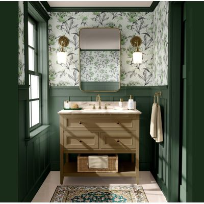 Papel de Parede Autoadesivo Removível, Estampa de Esboço Floral de Peônia Verde, Mural para Banheiro e Lavanderia - S4Sassy 63,5 cm (L) × 914,4 cm (C) / Verde - Vinil Texturizado