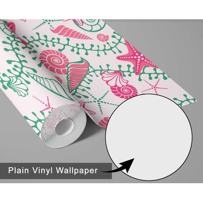 Revestimento Autoadesivo Removível em Vinil Rosa com Estrelas-do-Mar e Conchas para Banheiro, Lavanderia e Closet - S4Sassy 63,5 cm (L) × 914,4 cm (C) / Rosa - Vinil Texturizado