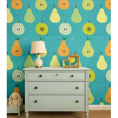 Papel de Parede com Estampa de Frutas Verde, Vinil Autoadesivo, Envelopamento, Fácil DIY para Quarto Infantil e Sala de Brincar - S4Sassy 63,5 cm (L) × 152,4 cm (C) / Verde - Vinil Texturizado