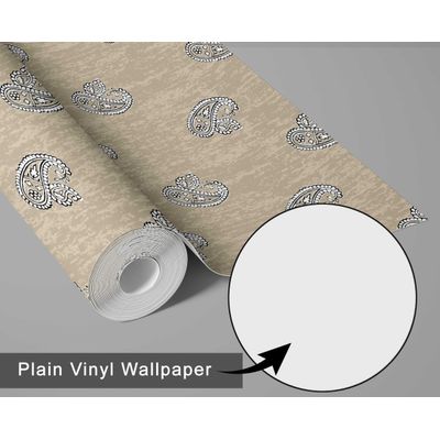 Papel de Parede Vinílico Autoadesivo Removível Buta Paisley, Mural Estilo Asiático para Banheiro, Lavanderia e Closet Bege - S4Sassy 63,5 cm (L) × 152,4 cm (C) / Bege - Vinil Texturizado