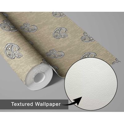 Papel de Parede Vinílico Autoadesivo Removível Buta Paisley, Mural Estilo Asiático para Banheiro, Lavanderia e Closet Bege - S4Sassy 63,5 cm (L) × 152,4 cm (C) / Bege - Vinil Texturizado