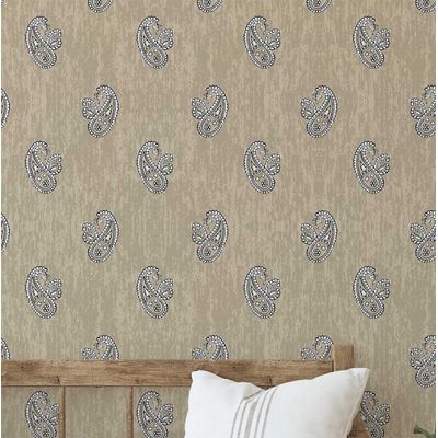 Papel de Parede Vinílico Autoadesivo Removível Buta Paisley, Mural Estilo Asiático para Banheiro, Lavanderia e Closet Bege - S4Sassy 63,5 cm (L) × 152,4 cm (C) / Bege - Vinil Texturizado