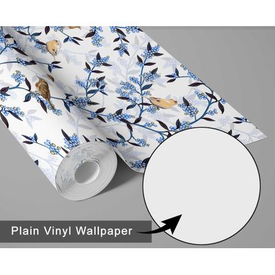 Papel de Parede Monocromático Autoadesivo com Pássaros e Ramos, Vinil Azul Removível DIY para Parede de Entrada, Decoração Fácil - S4Sassy 63,5 cm (L) × 152,4 cm (C) / Azul - Vinil Texturizado