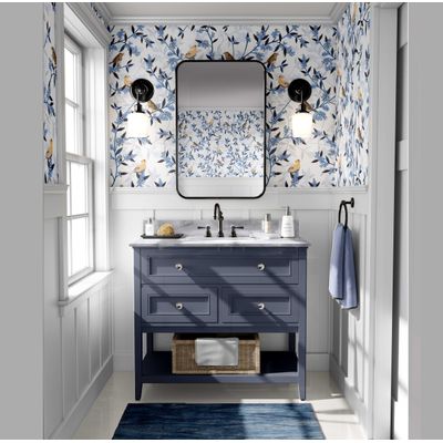 Papel de Parede Monocromático Autoadesivo com Pássaros e Ramos, Vinil Azul Removível DIY para Parede de Entrada, Decoração Fácil - S4Sassy 63,5 cm (L) × 152,4 cm (C) / Azul - Vinil Texturizado