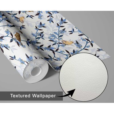 Papel de Parede Monocromático Autoadesivo com Pássaros e Ramos, Vinil Azul Removível DIY para Parede de Entrada, Decoração Fácil - S4Sassy 63,5 cm (L) × 152,4 cm (C) / Azul - Vinil Texturizado
