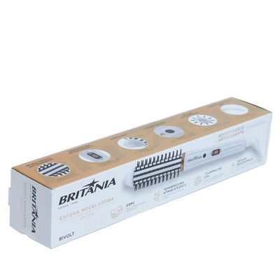 Escova Modeladora Britânia 2 em 1 Toumaline Ion BEC04 Branca Bivolt Bivolt
