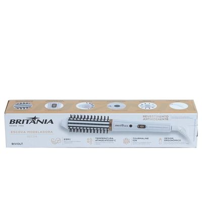 Escova Modeladora Britânia 2 em 1 Toumaline Ion BEC04 Branca Bivolt Bivolt